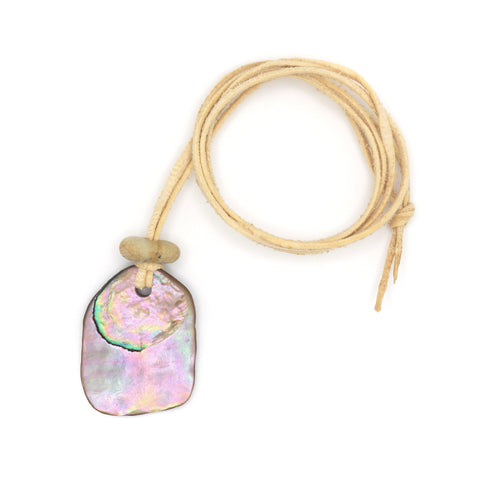 Black Abalone Pendant with Hand Made Buckskin and Hard Stone Topper