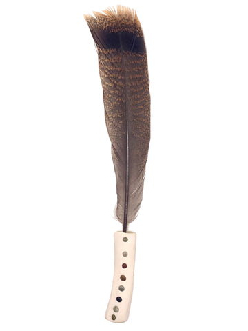 Deer Bone and Wild Turkey Feather Smudge Fan with Inlaid Sea Jewels